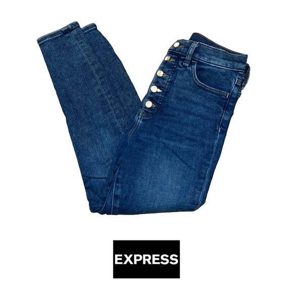 Express | Pearl Button High Waisted Skinny Jeans | Size 4S - Picture 2 of 4